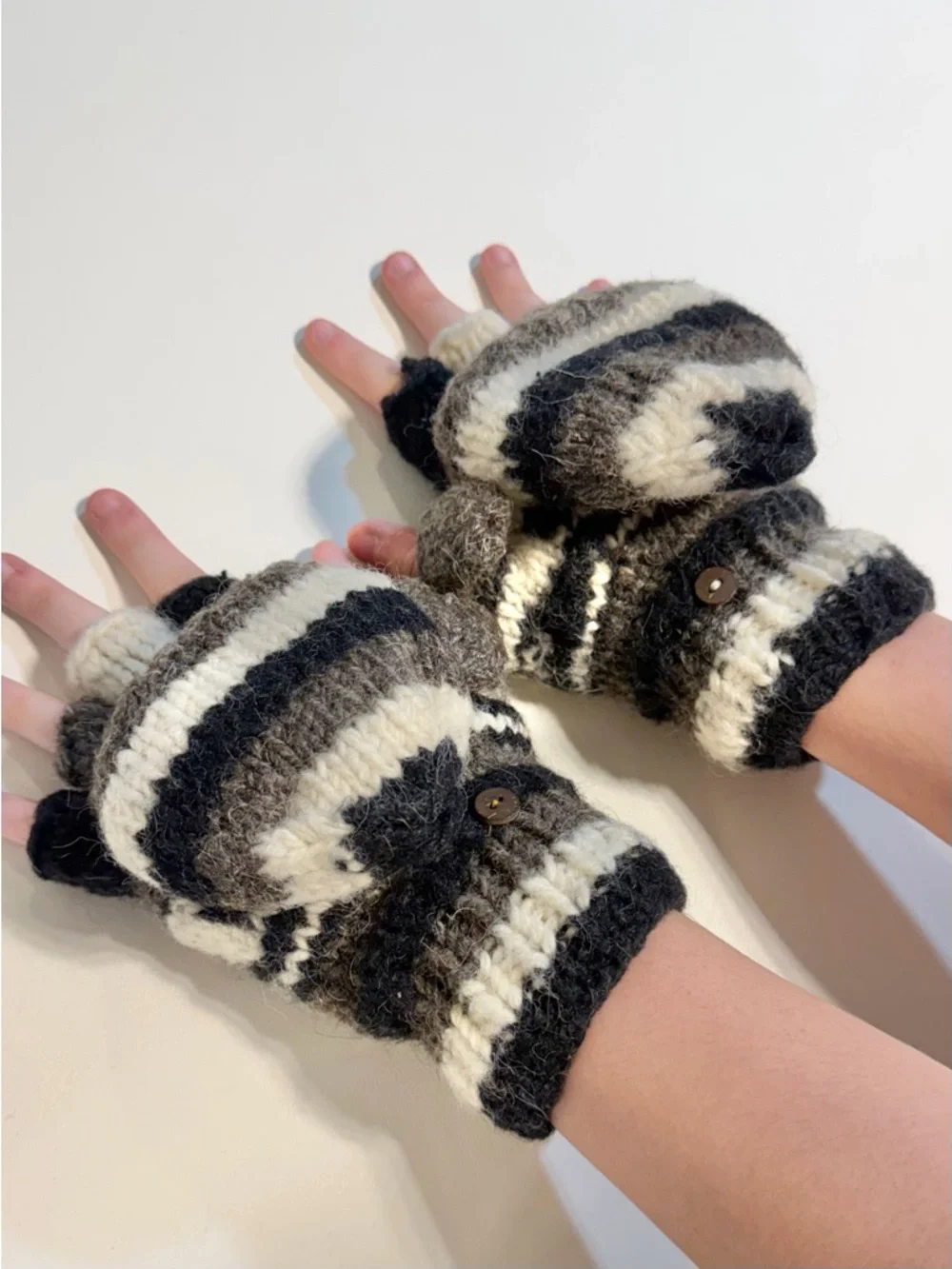 Wool Himalayan Nordic mittens fingerless gloves convertible glomitts flap button
